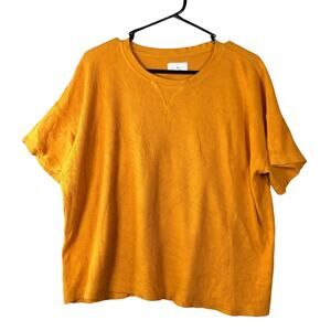 Lou & Grey Womens Shirt Mustard Gold Crew Neck Short Sleeve Stretch M